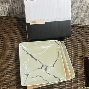 NIB Short Stories Set of 4 Gray Marble Pattern Stoneware Coasters‎